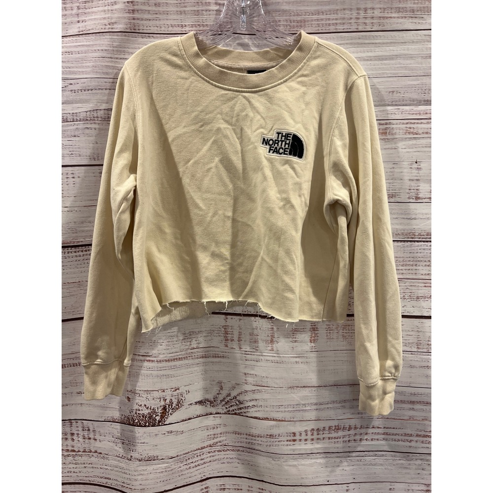 The North Face Womens Cropped Sweatshirt Cream Beige Logo Pullover Medium